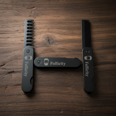 Гребен за брада Follicity – детайл на зъбци и дървена текстура